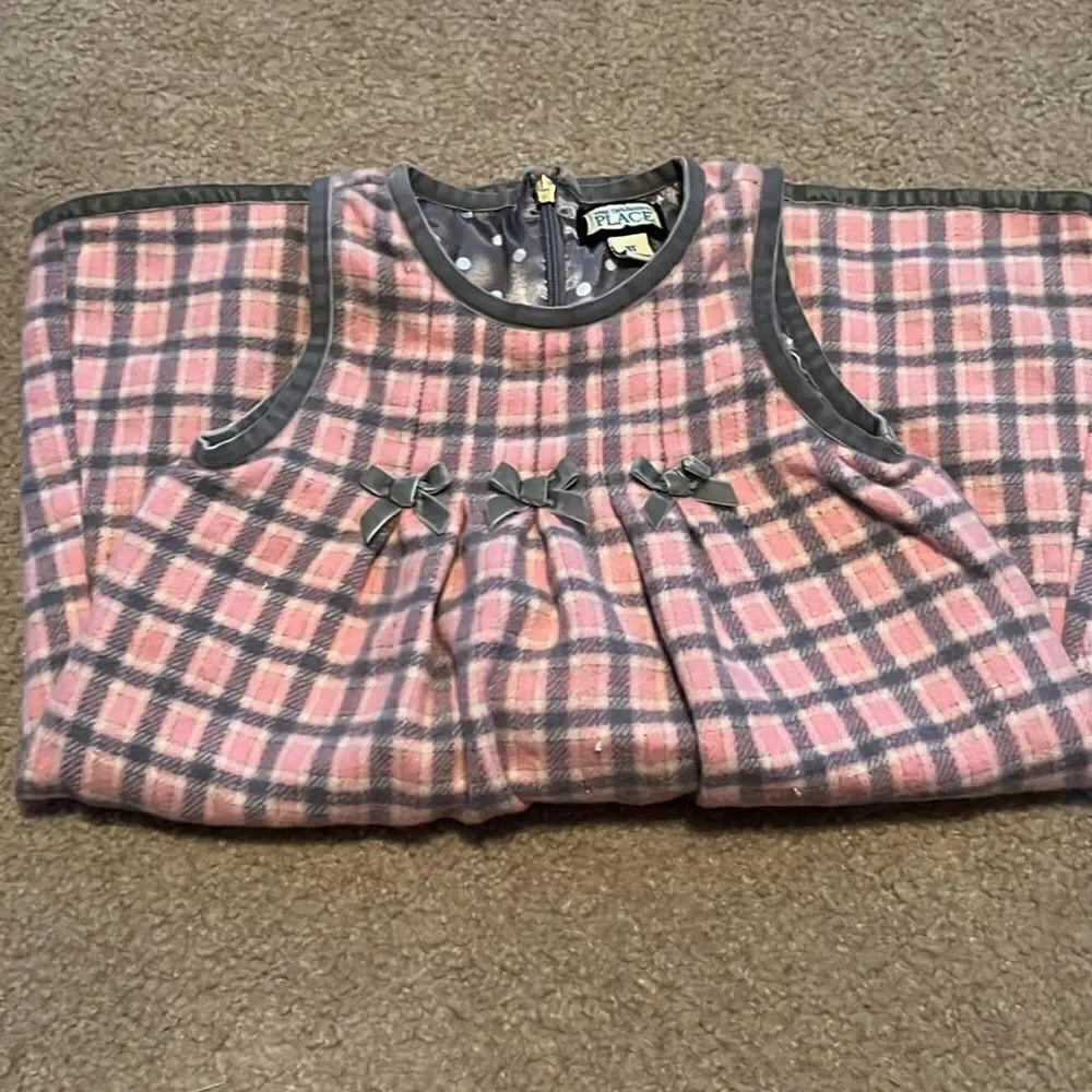 The Children’s Place Pink and Gray Plaid Sleeveless Wool Formal Dress- 3T Vintag